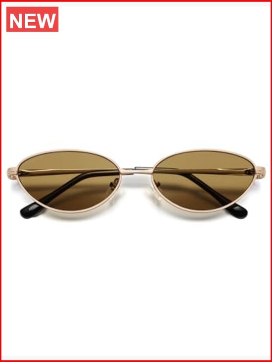 Retro Oval Cat Eye Sunglasses UV400 Polycarbonate Metal Frame Slim Vintage